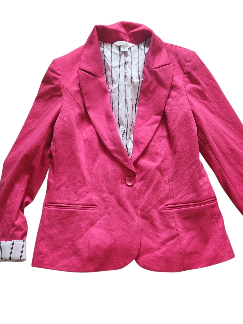 White House Black Market Hot Pink Single-Button Blazer Sz 10 Pinstripe Lining